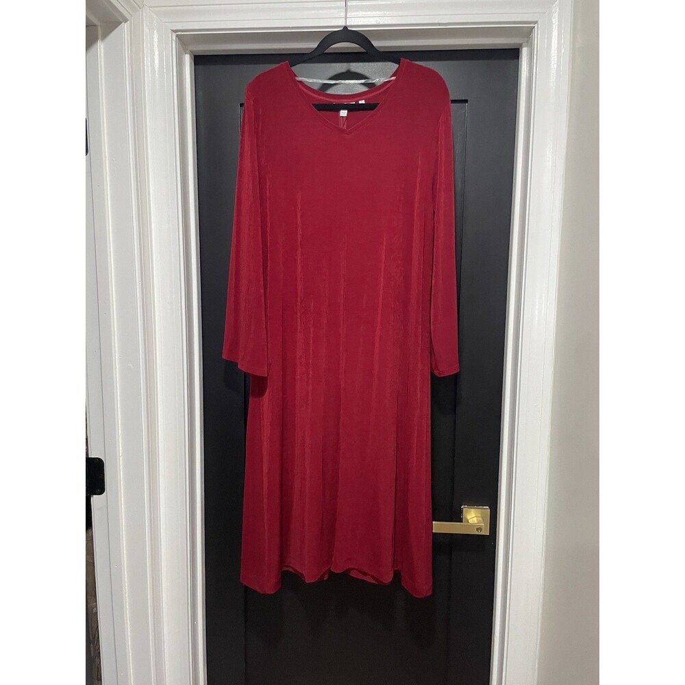 Chico’s Travelers Dress Women’s 4 US XXL Red‎ Slinky Long Sleeves Stretch NWT
